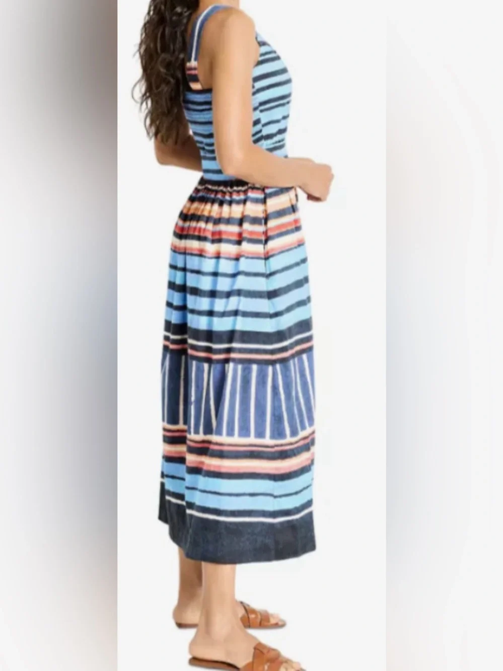 NIC+ZOE Painted Peninsula Blue Multi Color Stripe Sophie Midi Dress: Size S - Picture 2 of 8